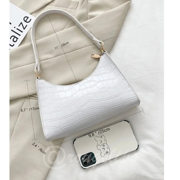 Reptile Pattern PU Leather White Baguette Handbag - Picture 4 of 7